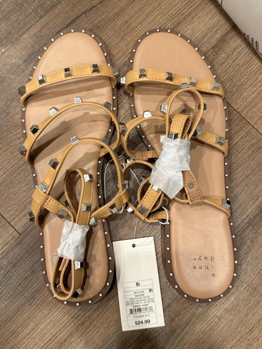 Target Tan Studded Multi-Strap Flat Sandals - Women